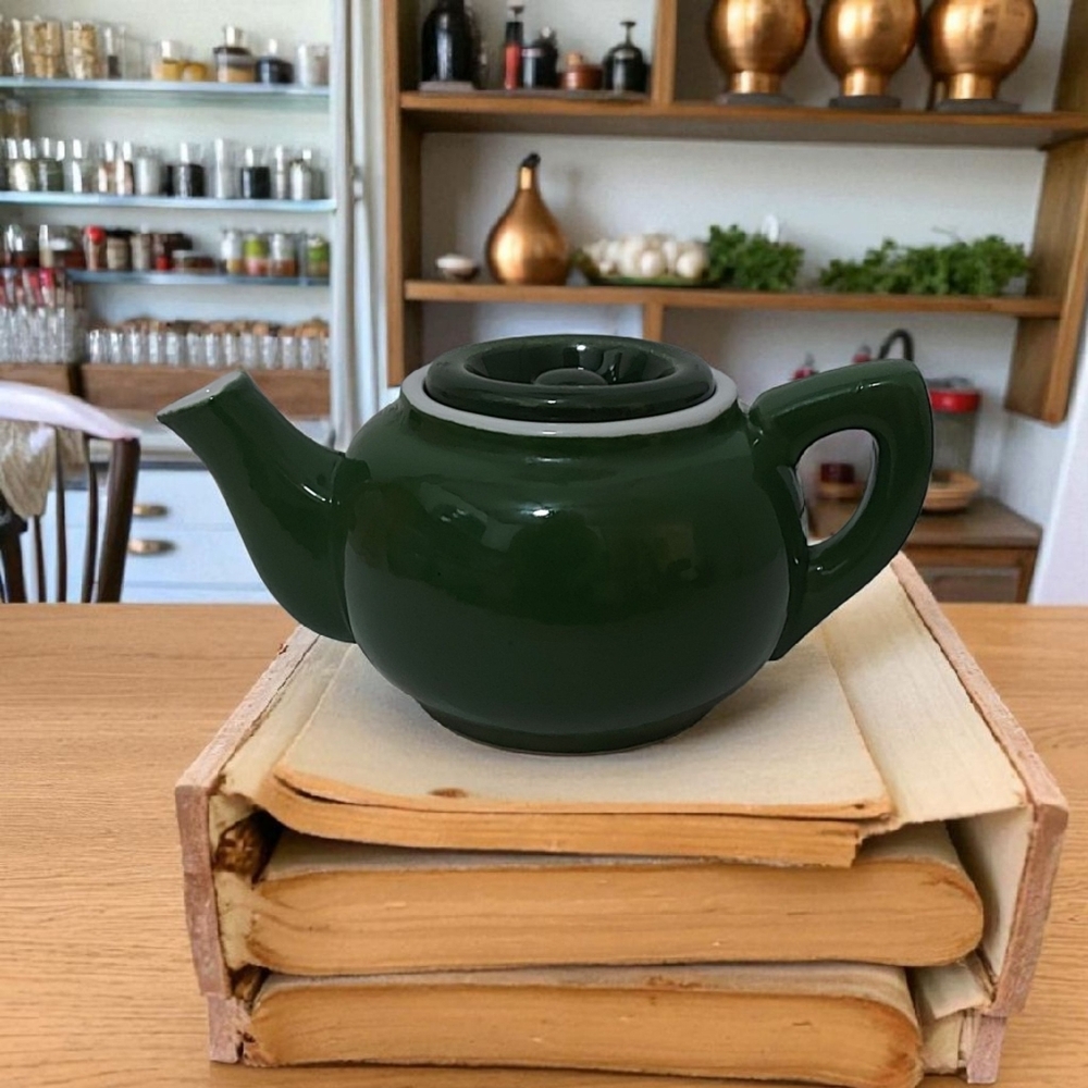 Occupied Japan Green and White Teapot, Small EarthenwareTeapot